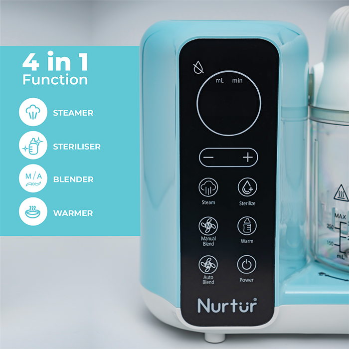 Nurtur Krave 6 in 1 Steamer Blender, Auto Steam and Blend with Water based steaming, Manual Blending, Digital Touchscreen . Easy to use, Baby puree maker, Food Maker Easy to Clean, Self Sterilize, Bottle warmer
