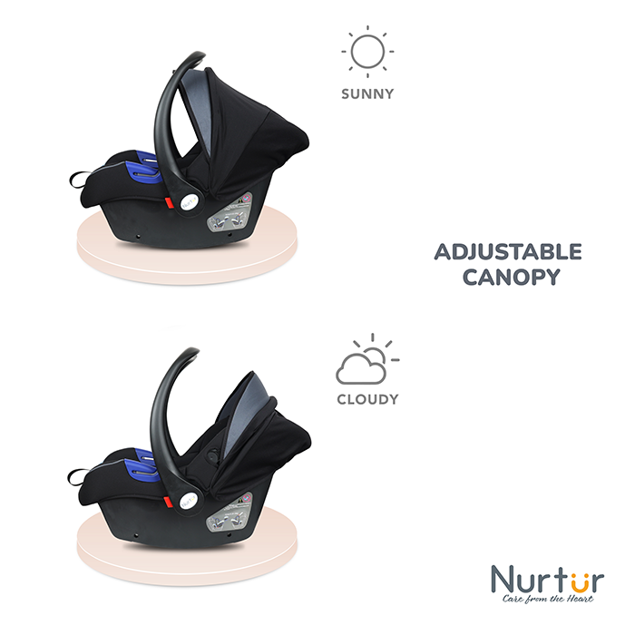 Nurtur Nemo Baby Carrier - Adjustable Canopy and Handle - Extra Protection – 3 -Point Safety Harness - Suitable from 0 months to 12 months, Upto 13kg, Grey Multi