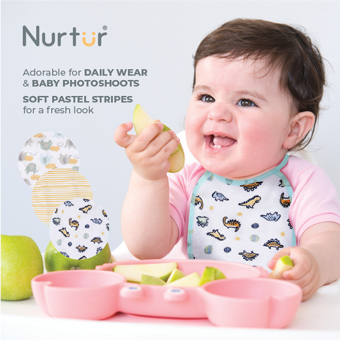 Nurtur Cotton bibs - Printed Character 5 Pack - Blue