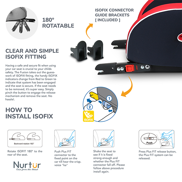 Nurtur Enzo Kids Booster Car Seat - Arm Rest Seat, Blow up Narrow Backless Booster Car Seat for Travel, Suitable from 4 years to 12 years (Group 2/3) - Red