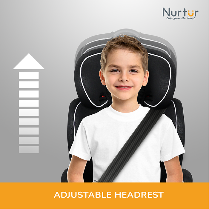 Nurtur All-in-one Ragnar Convertible Car Seat, ultra-slim design with Rear-Facing, Forward-Facing, and Belt-Positioning Booster (Group 1/2/3), Upto 36kg - Black