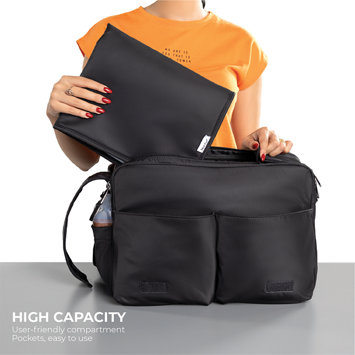 Nurtur Metro Messenger Diaper Bag Fashion Tote Bag Multifunction Travel Bag with insulator bottle warming pocket and changing pad - Black
