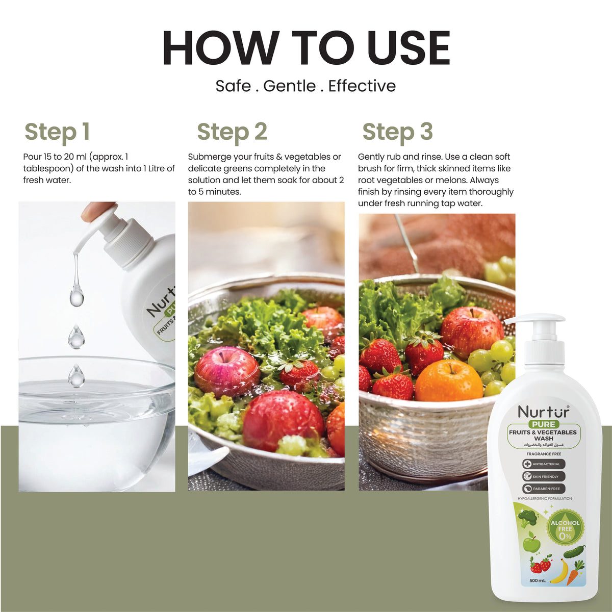 Fruits & Vegetables Wash 3 × 500ml | Food-Safe Alcohol Free