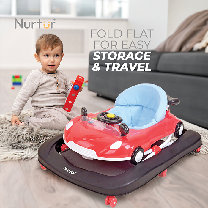 Nurtur 4 In 1 Baby Multi Walker-rocking Function- Music - 5 Height Adjustment- feeding table, car mould, easy fold - Multi