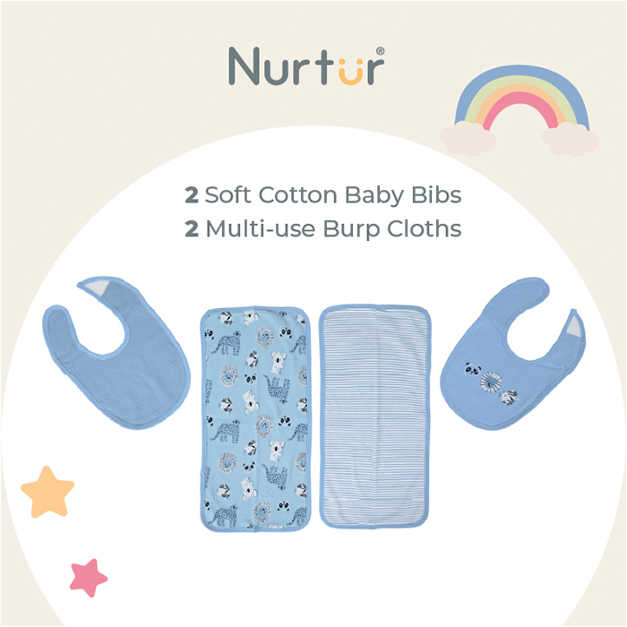 Nurtur Feeding Gift Set - 2 pack bibs & 2 burpcloths - Blue Multi/Boy