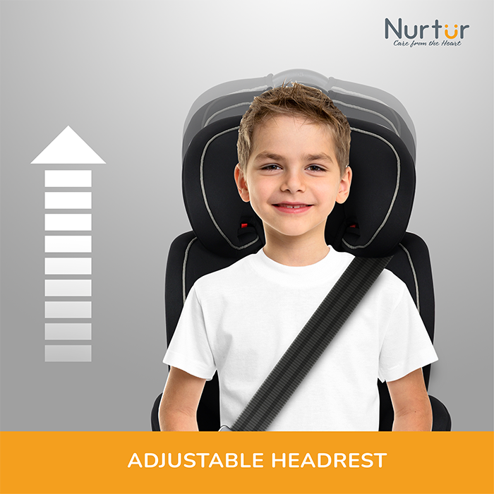 Nurtur All-in-one Ragnar Convertible Car Seat, ultra-slim design with Rear-Facing, Forward-Facing, and Belt-Positioning Booster (Group 1/2/3), Upto 36kg - Grey Multi