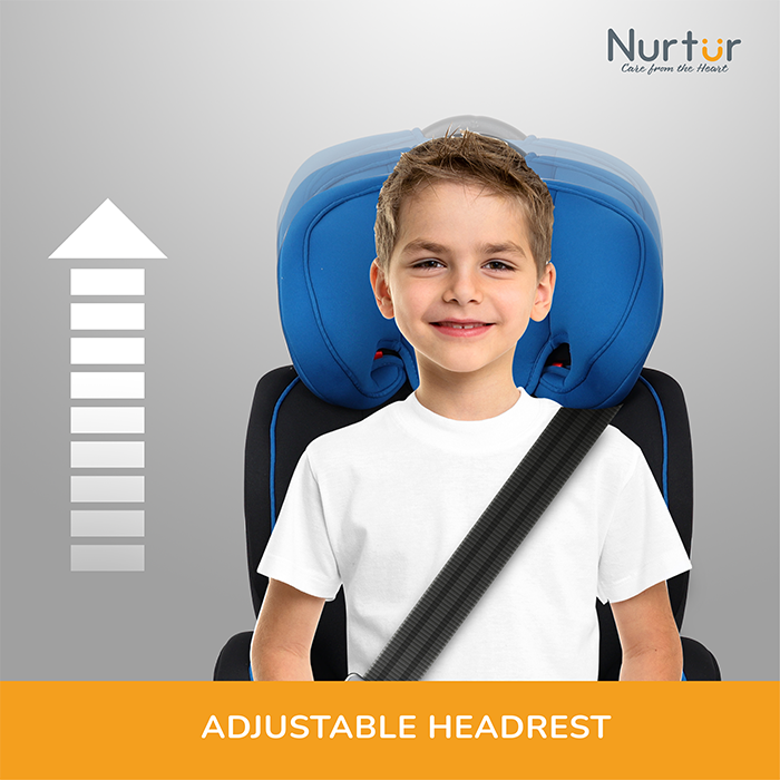 Nurtur All-in-one Ragnar Convertible Car Seat, ultra-slim design with Rear-Facing, Forward-Facing, and Belt-Positioning Booster (Group 1/2/3), Upto 36kg - Black / Blue