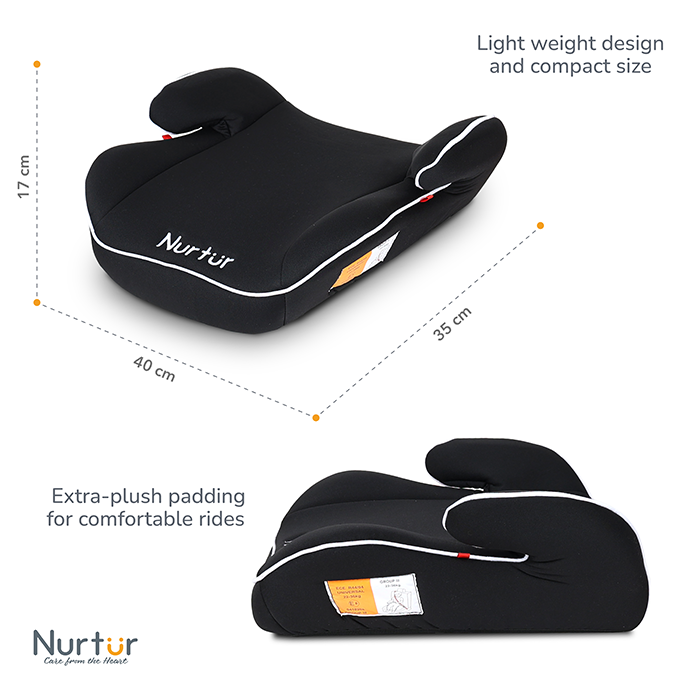 Nurtur Nova Kids Booster Seat - Arm Rest - Easy to Install - Universally Fit – Wide Cushioned Base - Suitable from 4 years to 12 years (Group 2/3) - Black