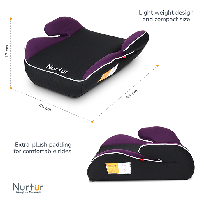 Nurtur Nova Kids Booster Seat - Arm Rest - Easy to Install - Universally Fit – Wide Cushioned Base - Suitable from 4 years to 12 years (Group 2/3) - Purple