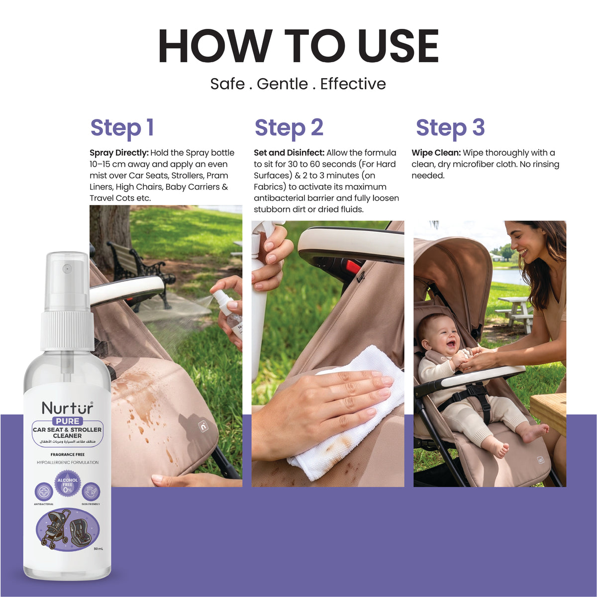 Car Seat & Stroller Cleaner 50ml | Alcohol Free & Paraben-Free | Baby Safe