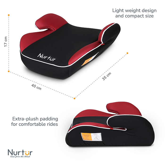 Nurtur Nova Kids Booster Seat - Arm Rest - Easy to Install - Universally Fit – Wide Cushioned Base - Suitable from 4 years to 12 years (Group 2/3) - Red