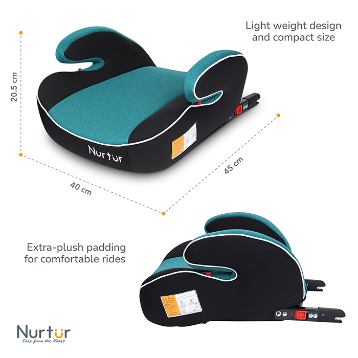 Nurtur Enzo Kids Booster Car Seat - Arm Rest Seat, Blow up Narrow Backless Booster Car Seat for Travel, Suitable from 4 years to 12 years (Group 2/3) - Black