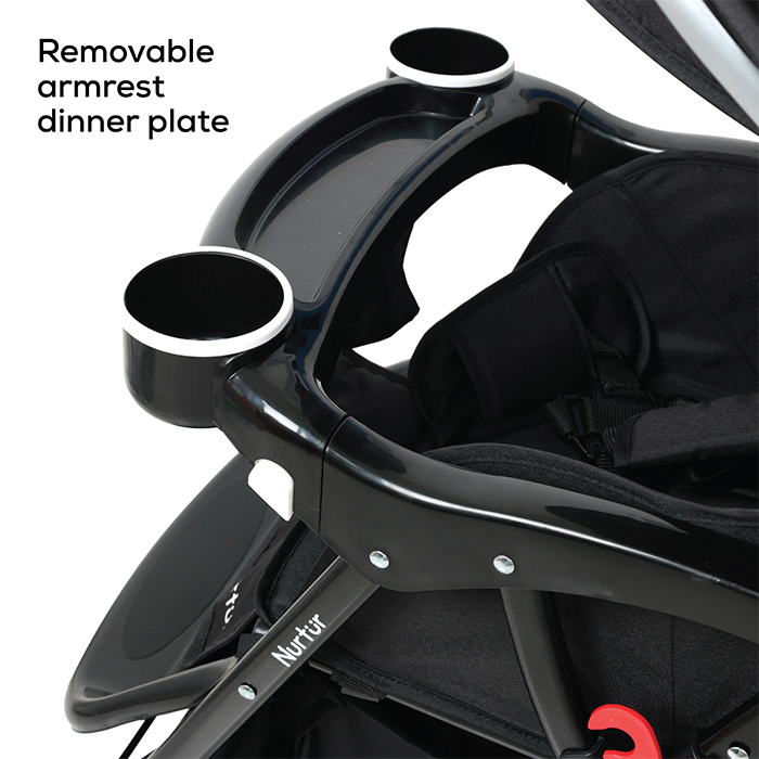 Nurtur Bliss Ultra Compact Lightweight Baby Travel Stroller with Storage Basket, Detachable Food Tray, Reclining Seat and Leg Rest, 0-36 Months, Black