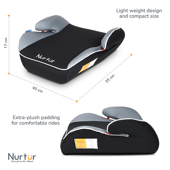 Nurtur Nova Kids Booster Seat - Arm Rest - Easy to Install - Universally Fit – Wide Cushioned Base - Suitable from 4 years to 12 years (Group 2/3) - Grey Multi