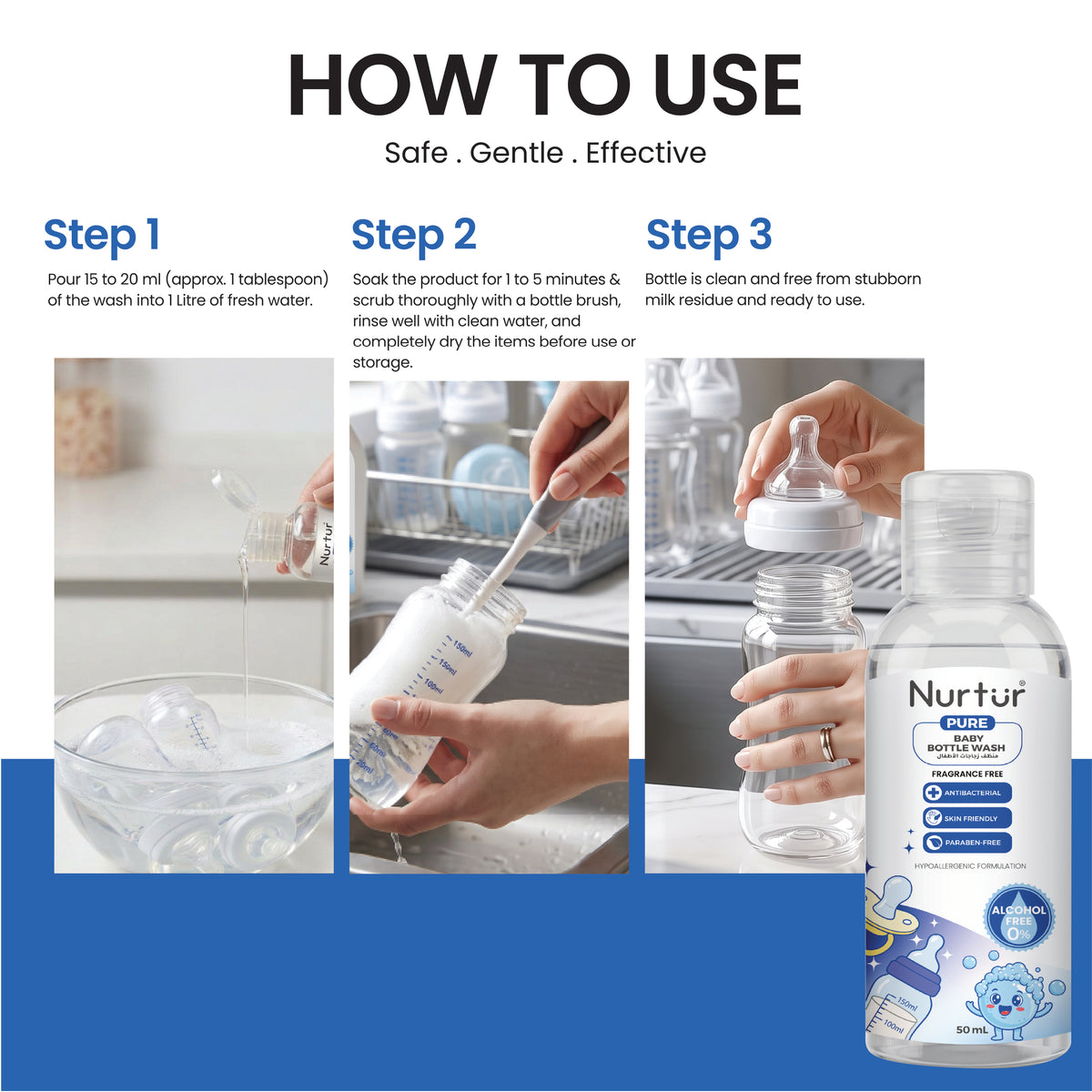 Baby Bottle Cleanser 50ml | Alcohol & Paraben-Free | Baby Safe