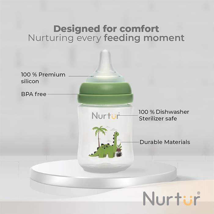 Nurtur Cozi - 160Ml Anticolic Feeding Bottle - PP - Green Multi