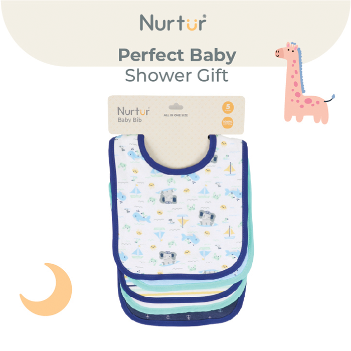Nurtur 5 pack milk feeding bibs - Terry Cotton - Blue Multi/Boy