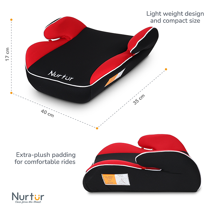 Nurtur Nova Kids Booster Seat - Arm Rest - Easy to Install - Universally Fit – Wide Cushioned Base - Suitable from 4 years to 12 years (Group 2/3) - Red