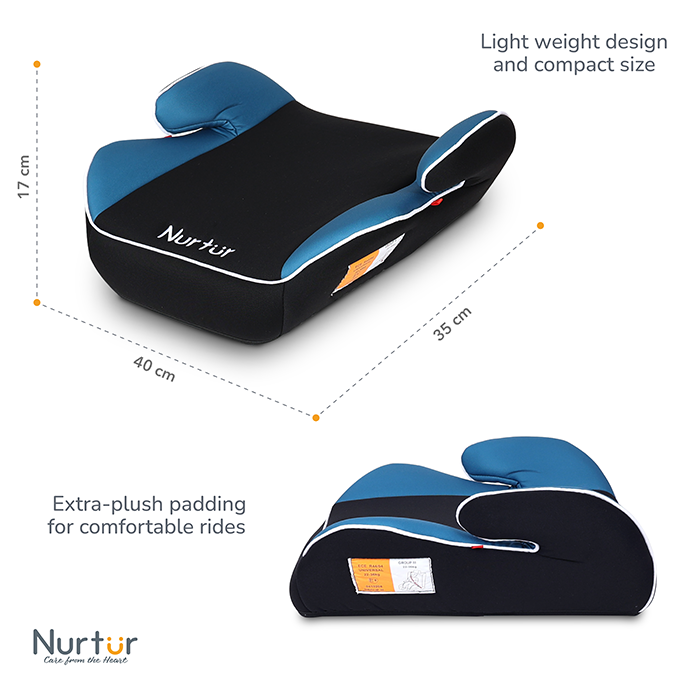 Nurtur Nova Kids Booster Seat - Arm Rest - Easy to Install - Universally Fit – Wide Cushioned Base - Suitable from 4 years to 12 years (Group 2/3) - Blue