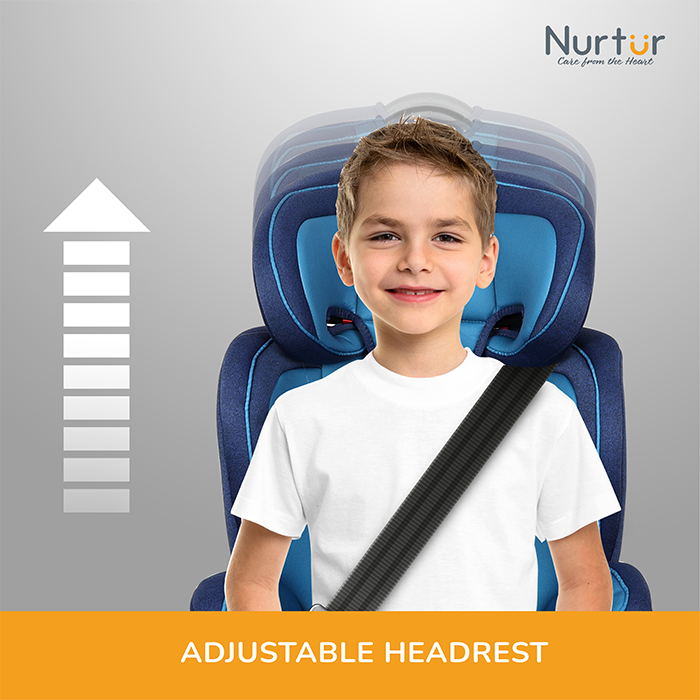 Nurtur Jupiter Baby/Kids 3-in-1 Car Seat + Booster Seat - Adjustable Backrest - Extra Protection - 5-Point Safety Harness - 9 months to 12 years (Group 1/2/3), Upto 36kg - Blue Multi