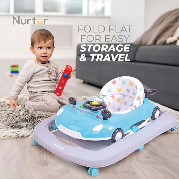 Nurtur 4 In 1 Baby Multi Walker-rocking Function- Music - 5 Height Adjustment- feeding table, car mould, easy fold - Multi
