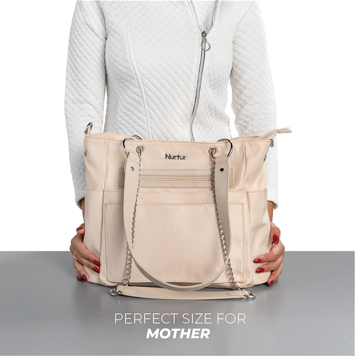 Nurtur Maternity Diaper Bag Fashion Bagpack Bag Multifunction Travel Bag with insulator bottle insulator pocket, Organizer, Pacifier pouch, Long Handle -Nude