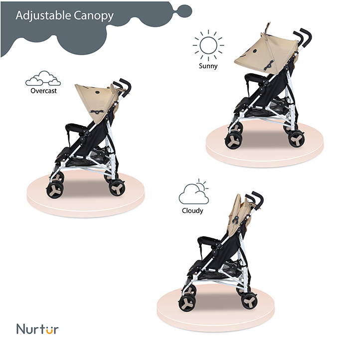 Nurtur Luca Character Baby/Kids Lightweight Stroller 0 36 Months, Storage Basket, Detachable Bumper, 5 Point Safety Harness, Compact Design with shoulder strap - Sand