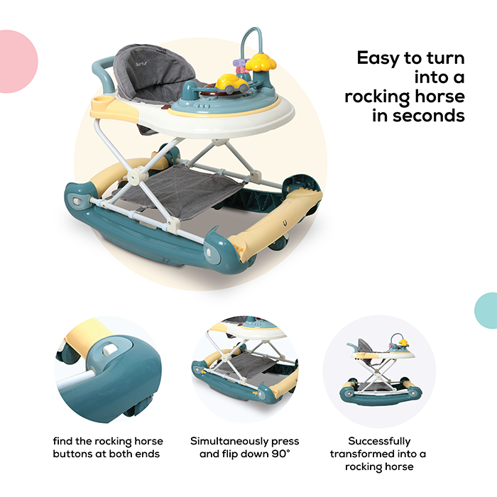 Nurtur 2 In 1 Baby Walker, Music, 5 Height Adjustments W/Canopy - Blue