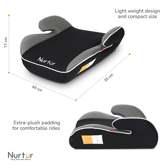 Nurtur Nova Kids Booster Seat - Arm Rest - Easy to Install - Universally Fit – Wide Cushioned Base - Suitable from 4 years to 12 years (Group 2/3) - Grey Multi
