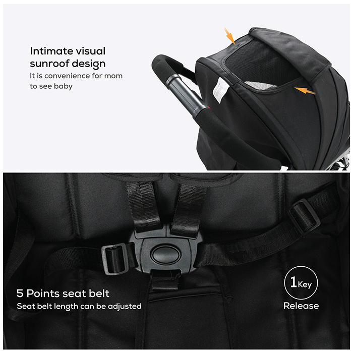 Nurtur Bliss Ultra Compact Lightweight Baby Travel Stroller with Storage Basket, Detachable Food Tray, Reclining Seat and Leg Rest, 0-36 Months, Black