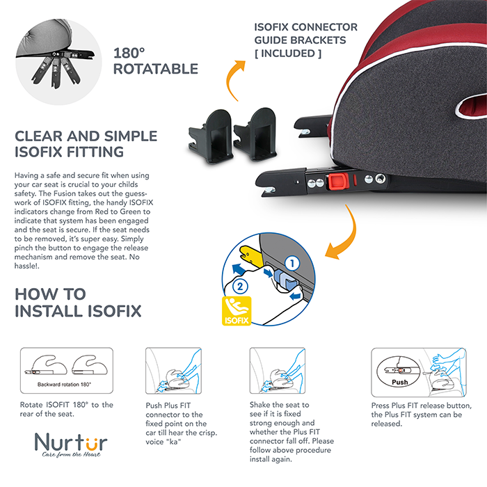 Nurtur Enzo Kids Booster Car Seat - Arm Rest Seat, Blow up Narrow Backless Booster Car Seat for Travel, Suitable from 4 years to 12 years (Group 2/3) - Red