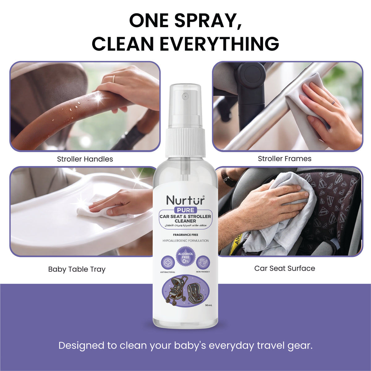 Car Seat & Stroller Cleaner 50ml | Alcohol Free & Paraben-Free | Baby Safe