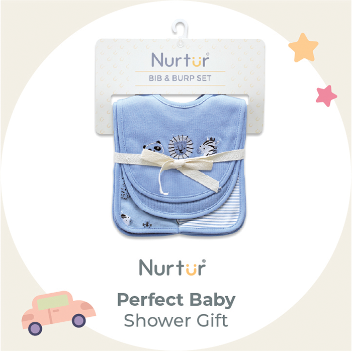 Nurtur Feeding Gift Set - 2 pack bibs & 2 burpcloths - Blue Multi/Boy
