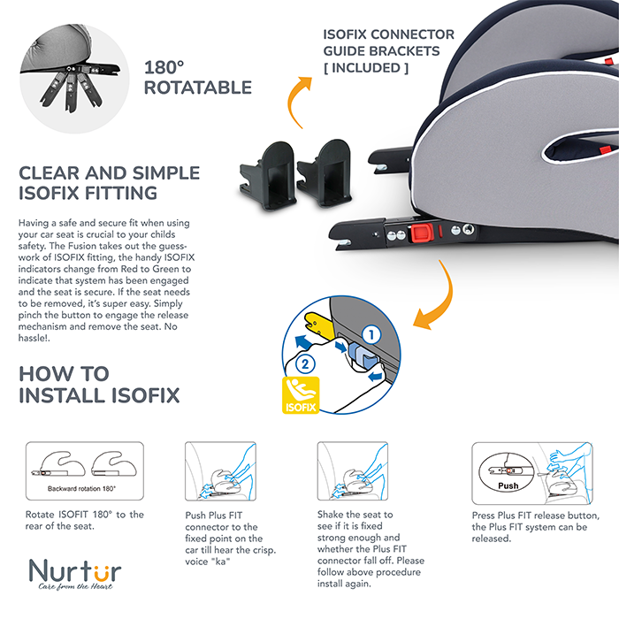 Nurtur Bruno Baby/Kids 3-in-1 Car Seat, Slim & Comfy Design - 4 Positions Recline 5-Point Safety Harness - 143° Angle 0 months to 7 years (Group 0+/1/2), Upto 25kg - Black Multi