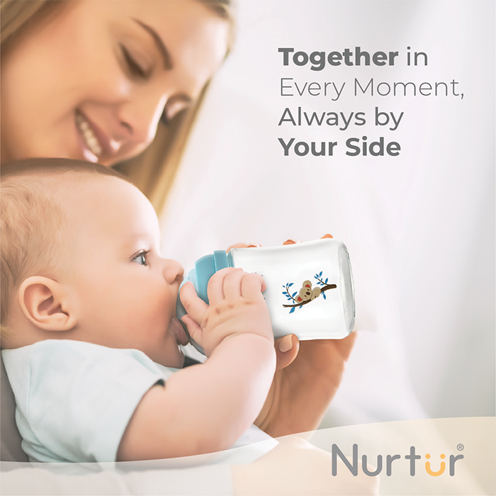 Nurtur Cozi - 160Ml Anticolic Glass Feeding Bottle - Blue