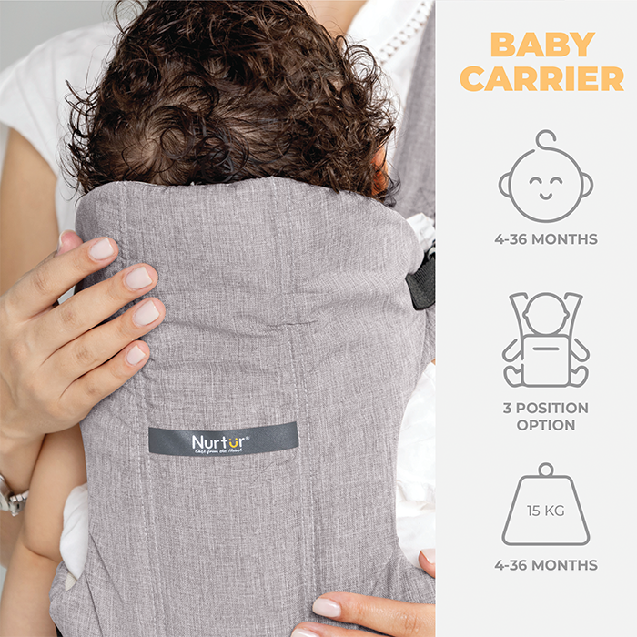 Nurtur Dove Deluxe Infant Baby Carrier – Premium Fabric, Dual-Facing Comfort, Adjustable Cushioned Straps, & Built-In Baby Bib - Grey
