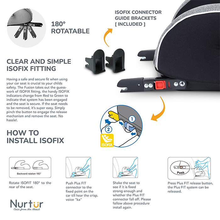 Nurtur Enzo Kids Booster Car Seat - Arm Rest Seat, Blow up Narrow Backless Booster Car Seat for Travel, Suitable from 4 years to 12 years (Group 2/3) - Grey Multi