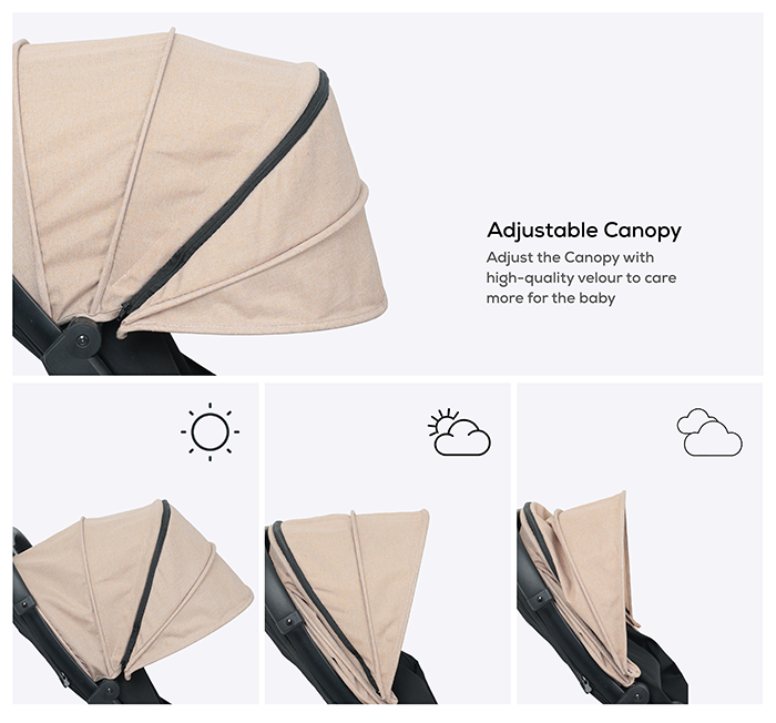 Nurtur Aspen Baby Stroller 0 to 36 months, Storage Basket, Leatherette details, One -hand fold design, 5 Point Safety Harness, EVA wheels - Black/Grey