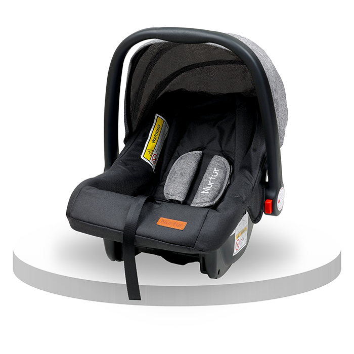 Nurtur Plus Travel System - Stroller with Baby Carrier, 0 36 months, Storage Basket, Detachable Bumper, 5 Point Safety Harness, Compact Foldable Design, Grey