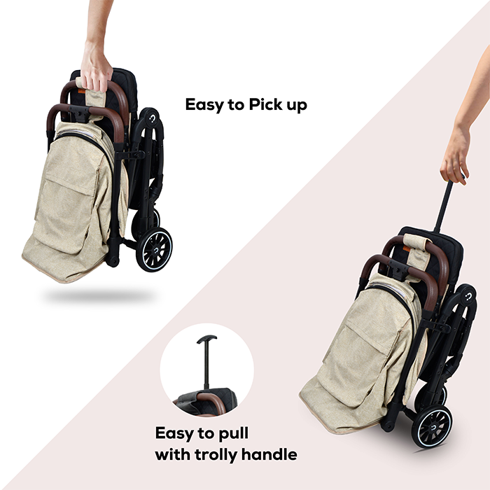 Nurtur Bravo Plus Baby Stroller 0 to 36 months, Storage Basket, Leatherette details, One -hand fold design, 5 Point Safety Harness, EVA wheels - Black/Grey