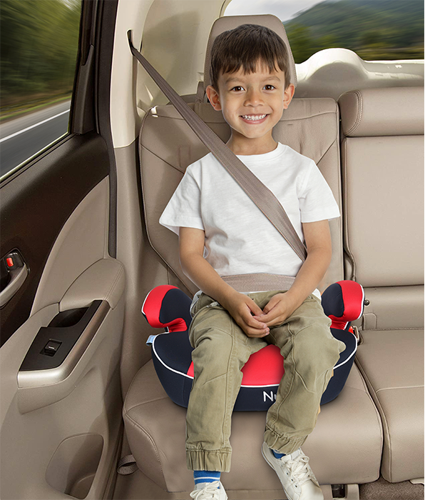 Nurtur Enzo Kids Booster Car Seat - Arm Rest Seat, Blow up Narrow Backless Booster Car Seat for Travel, Suitable from 4 years to 12 years (Group 2/3) - Red