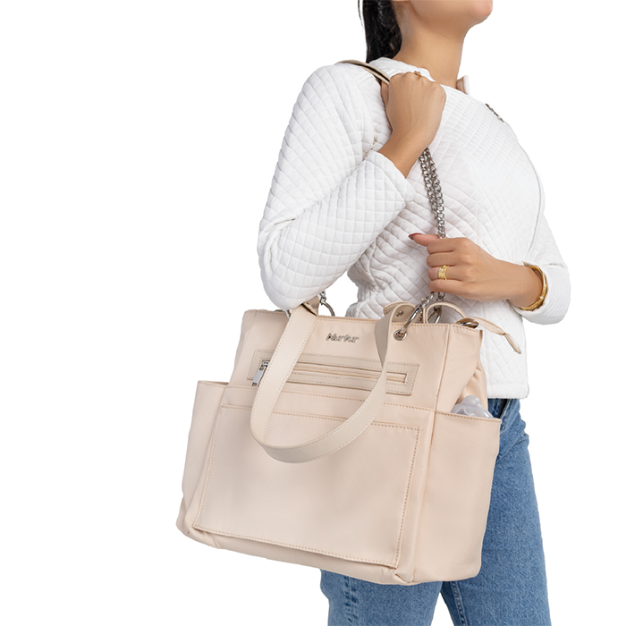 Nurtur Maternity Diaper Bag Fashion Bagpack Bag Multifunction Travel Bag with insulator bottle insulator pocket, Organizer, Pacifier pouch, Long Handle -Nude