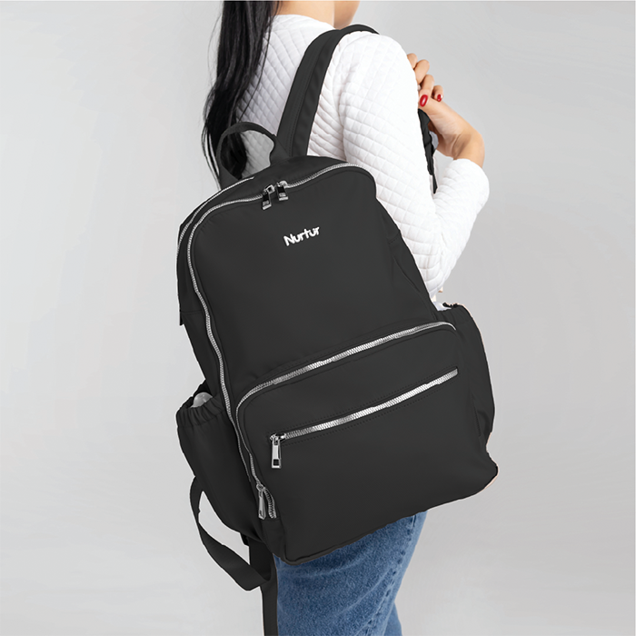 Nurtur Maverick Maternity Diaper Bag Fashion Bagpack Bag Multifunction Travel Bag with insulator bottle warming pocket and changing pad - Black