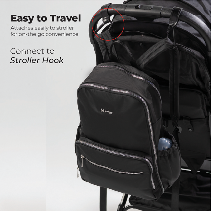 Nurtur Maverick Maternity Diaper Bag Fashion Bagpack Bag Multifunction Travel Bag with insulator bottle warming pocket and changing pad - Black