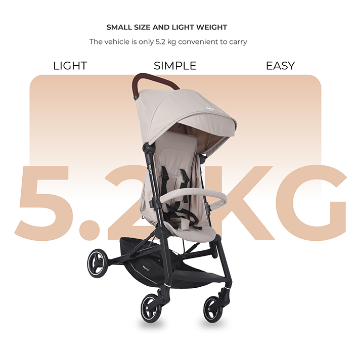 Nurtur Pixel Baby/Kids Travel Cabin Stroller, Aluminium Alloy, leatherette details, 0 36 months, Storage Basket, Detachable Bumper, 5 Point Safety Harness, Compact Foldable Design, Sand