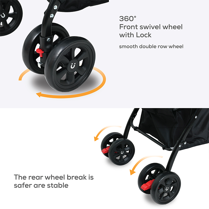 Nurtur Bliss Ultra Compact Lightweight Baby Travel Stroller with Storage Basket, Detachable Food Tray, Reclining Seat and Leg Rest, 0-36 Months, Black