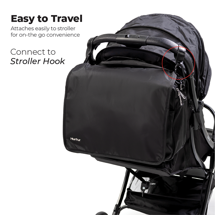 Nurtur Metro Messenger Diaper Bag Fashion Tote Bag Multifunction Travel Bag with insulator bottle warming pocket and changing pad - Black