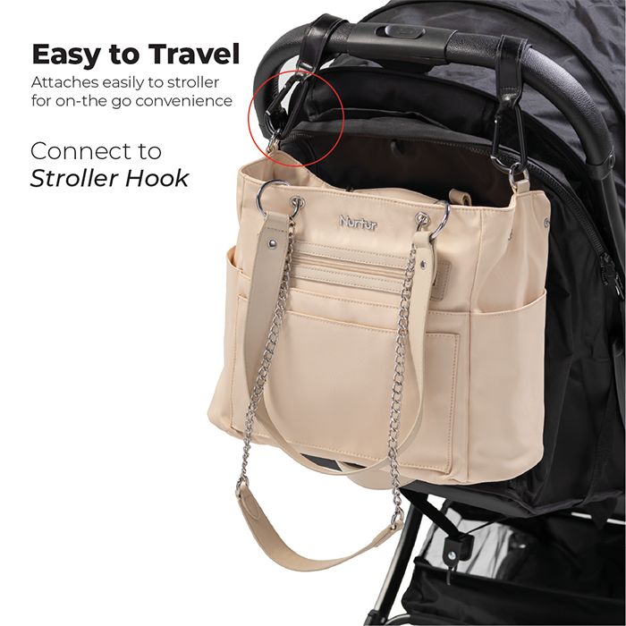 Nurtur Maternity Diaper Bag Fashion Bagpack Bag Multifunction Travel Bag with insulator bottle insulator pocket, Organizer, Pacifier pouch, Long Handle -Nude