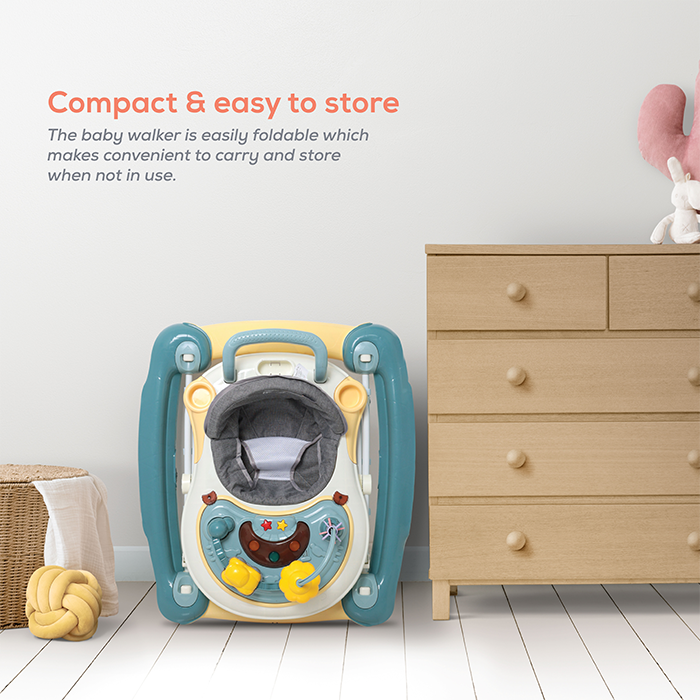 Nurtur 2 In 1 Baby Walker, Music, 5 Height Adjustments W/Canopy - Blue