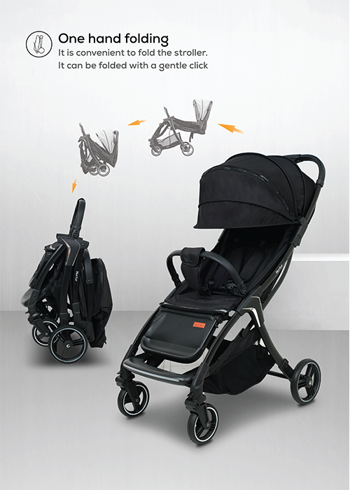 Nurtur Aspen Baby Stroller 0 to 36 months, Storage Basket, Leatherette details, One -hand fold design, 5 Point Safety Harness, EVA wheels - Black/Grey